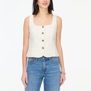 J.Crew Squareneck Linen-Blend Vest Womens Size 2 White Button Front Lightweight